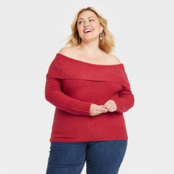 NWT Ava & Viv Plus Size Women's Off the Shoulder Red Pullover Sweater Size XXL - Picture 5 of 6